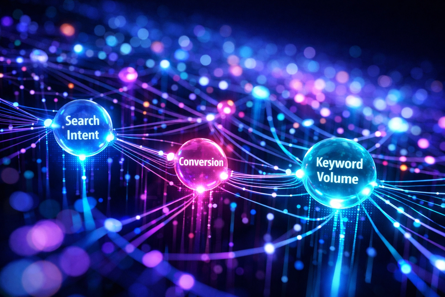 Neural network visualization showing predictive analytics variables for forecasting PPC campaign performance.