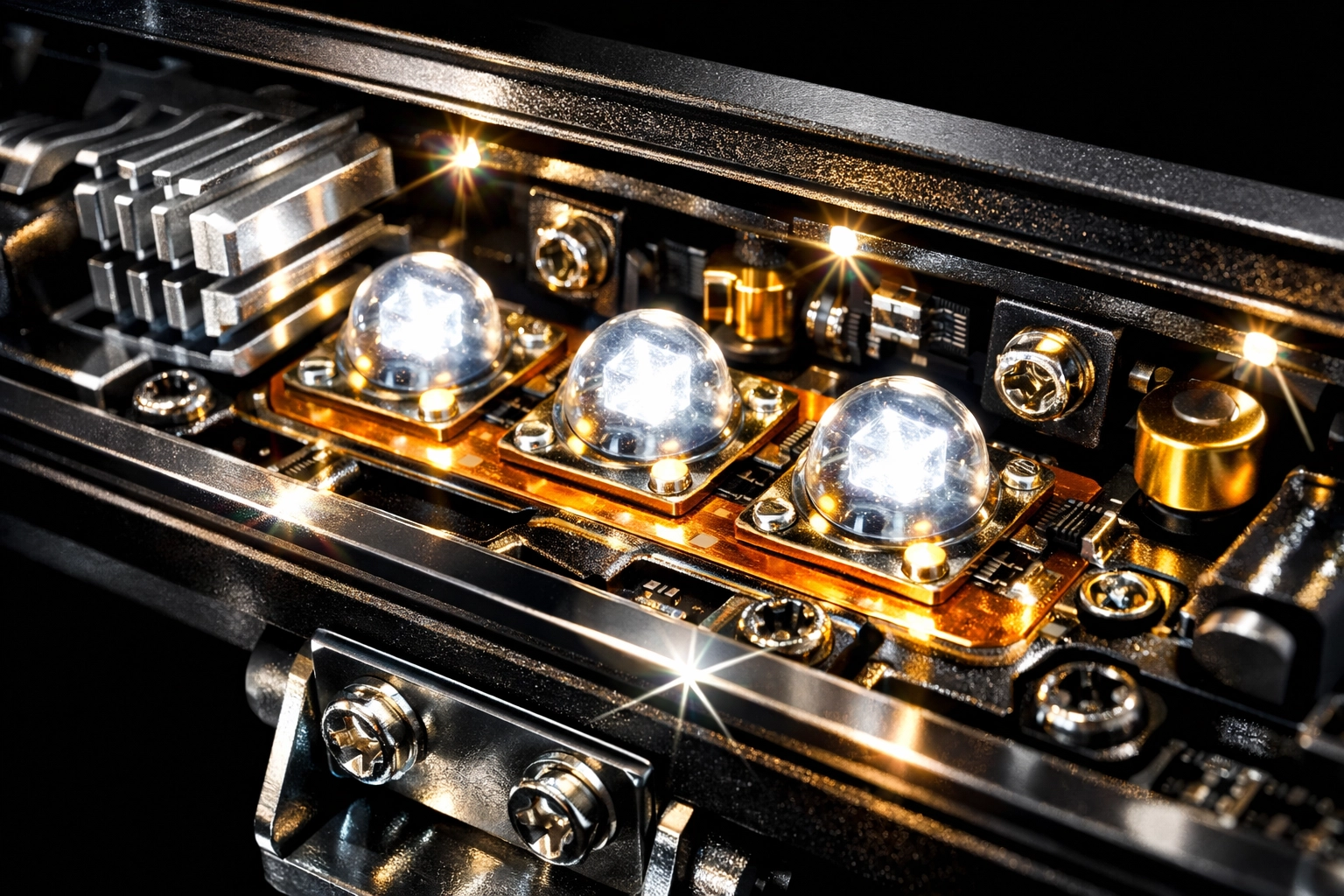 LED light bar internal construction showing heat sinks and solid-state components for durability