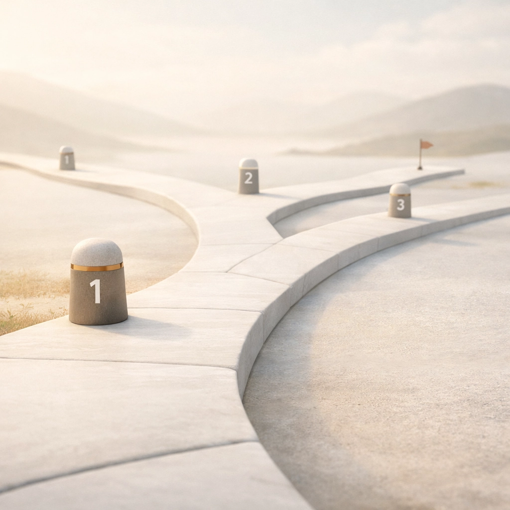 Winding customer journey path with multiple decision points for B2B conversions