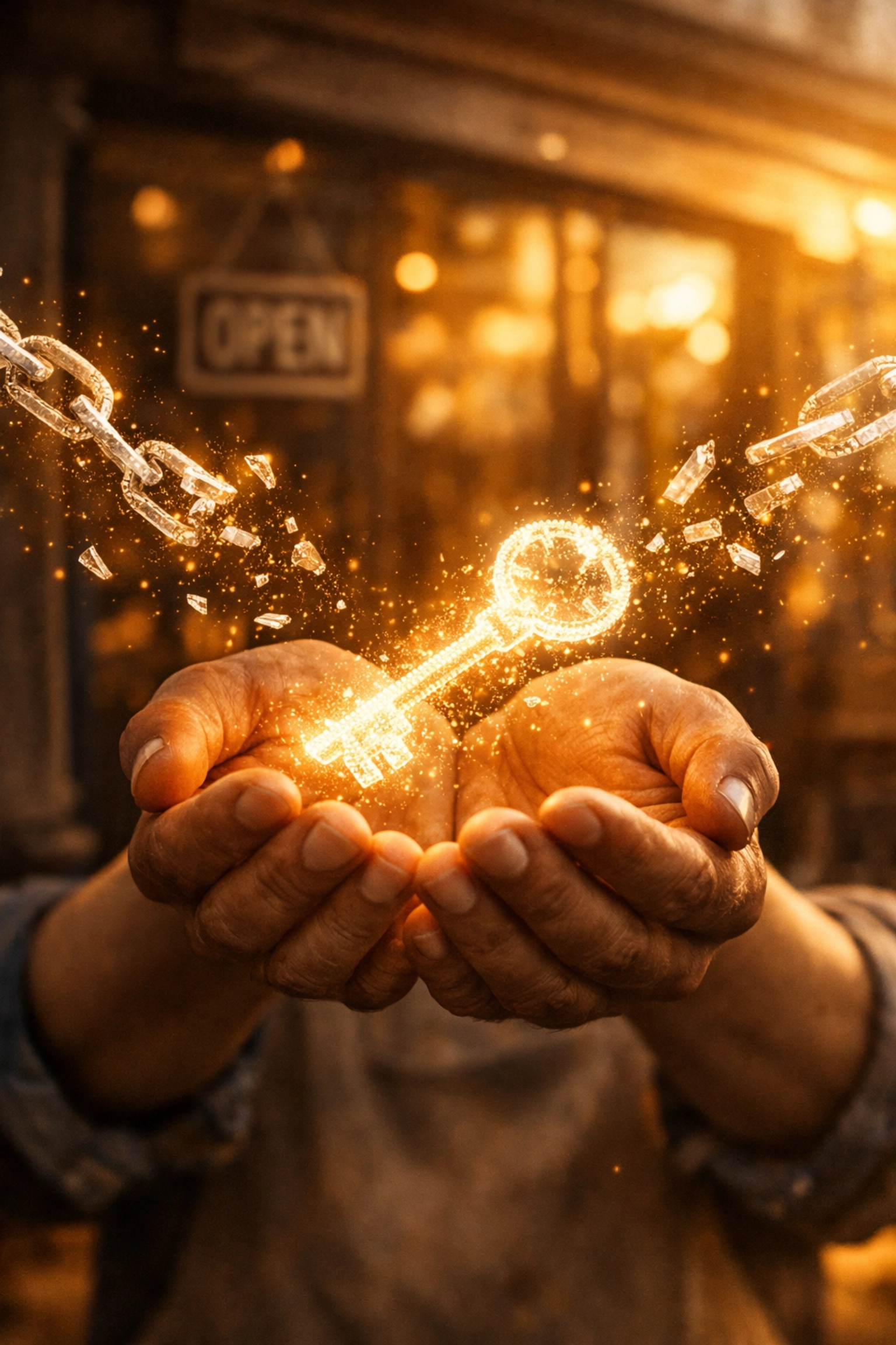 Self-custody merchant account with digital key representing financial sovereignty for small business