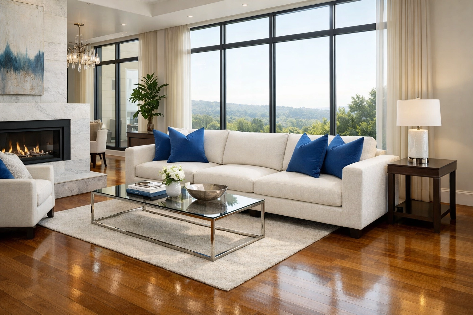 Clean luxury living room illustrating the results of professional house cleaning prices near me in Massachusetts.