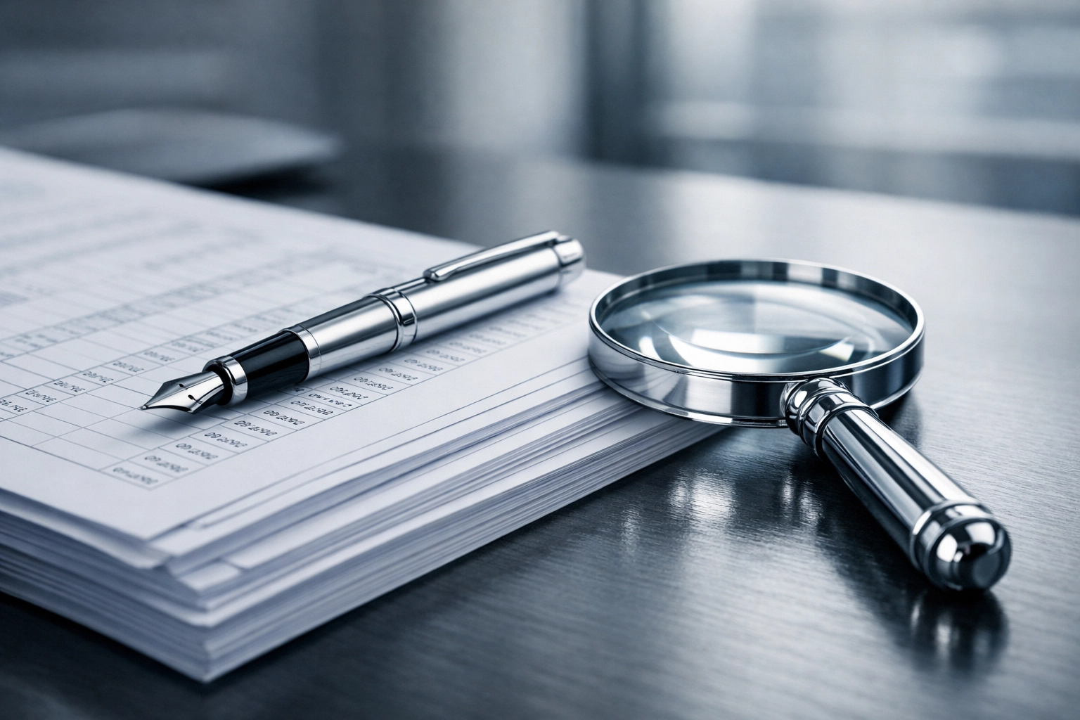 Close-up of financial ledgers and tools used for professional business valuation services.