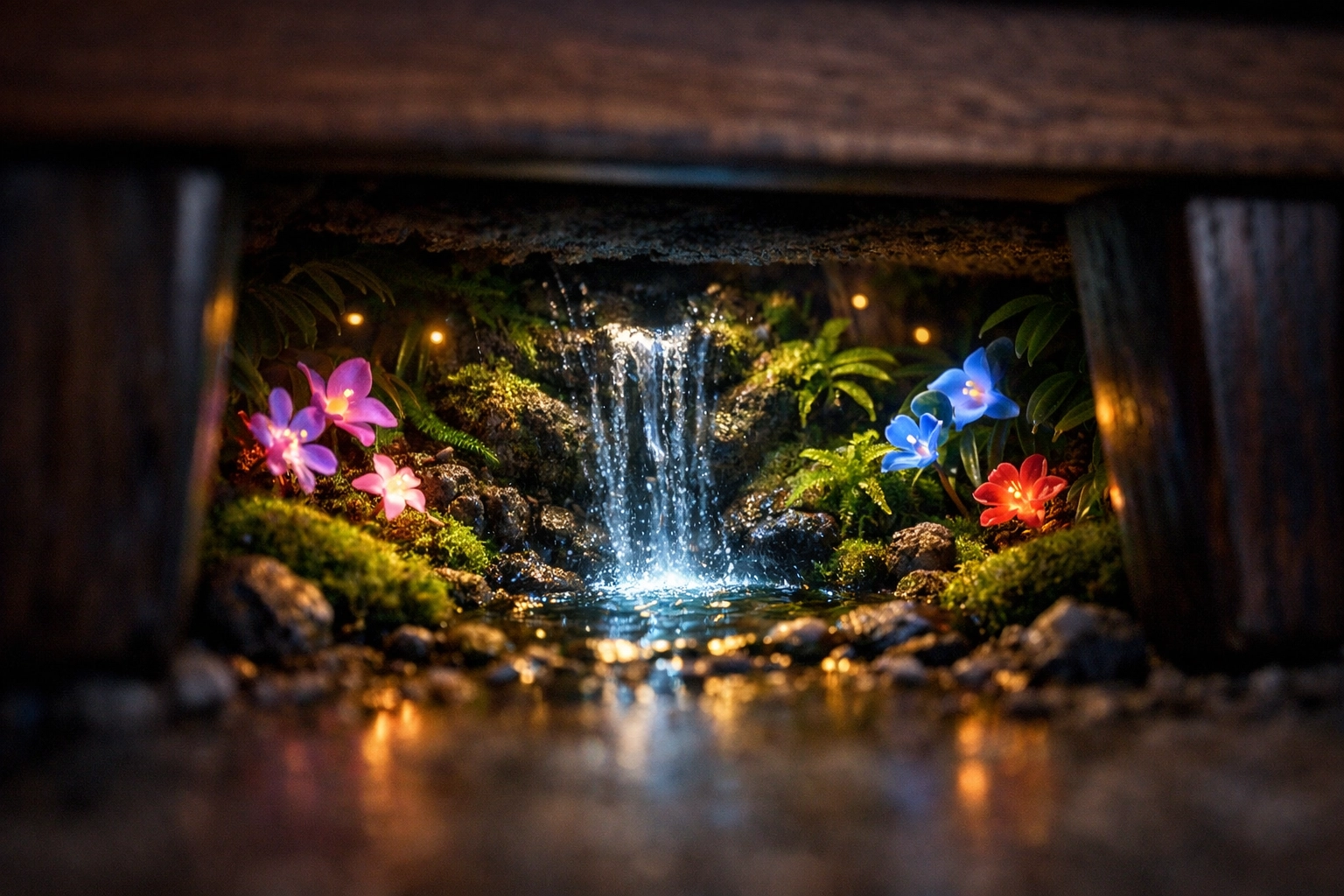 A secret tropical paradise hidden under the couch, showing how magical realism starts at home.