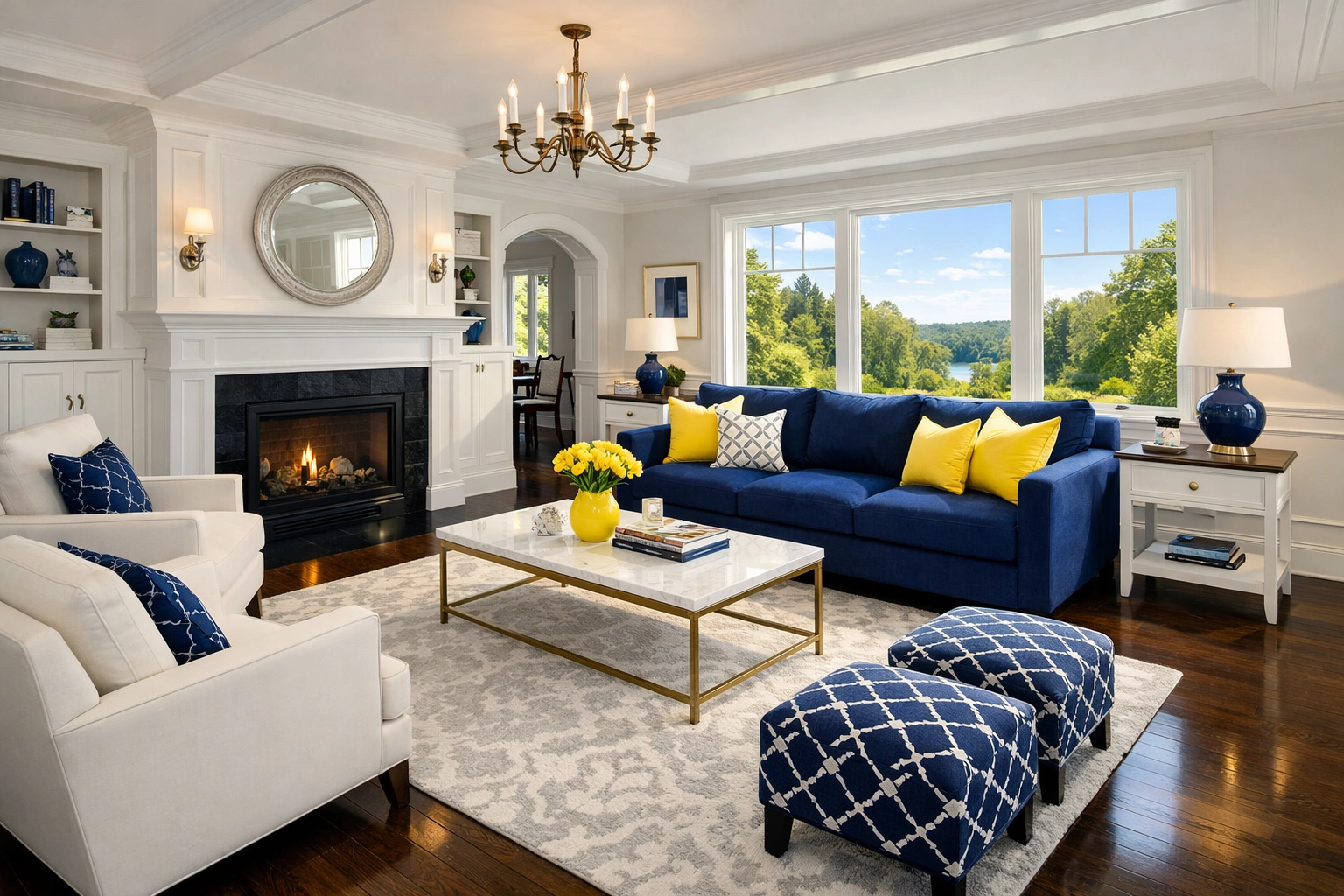 Professionally cleaned living room in Ayer MA showcasing spotless hardwood floors and tidy modern decor.