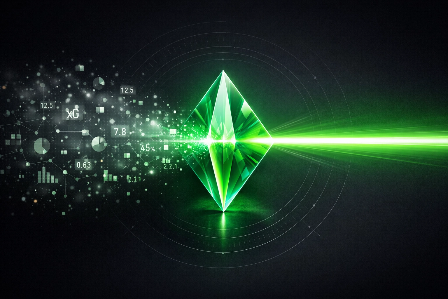 Digital visualization of raw football data transforming into actionable Expected Value (EV) betting odds.