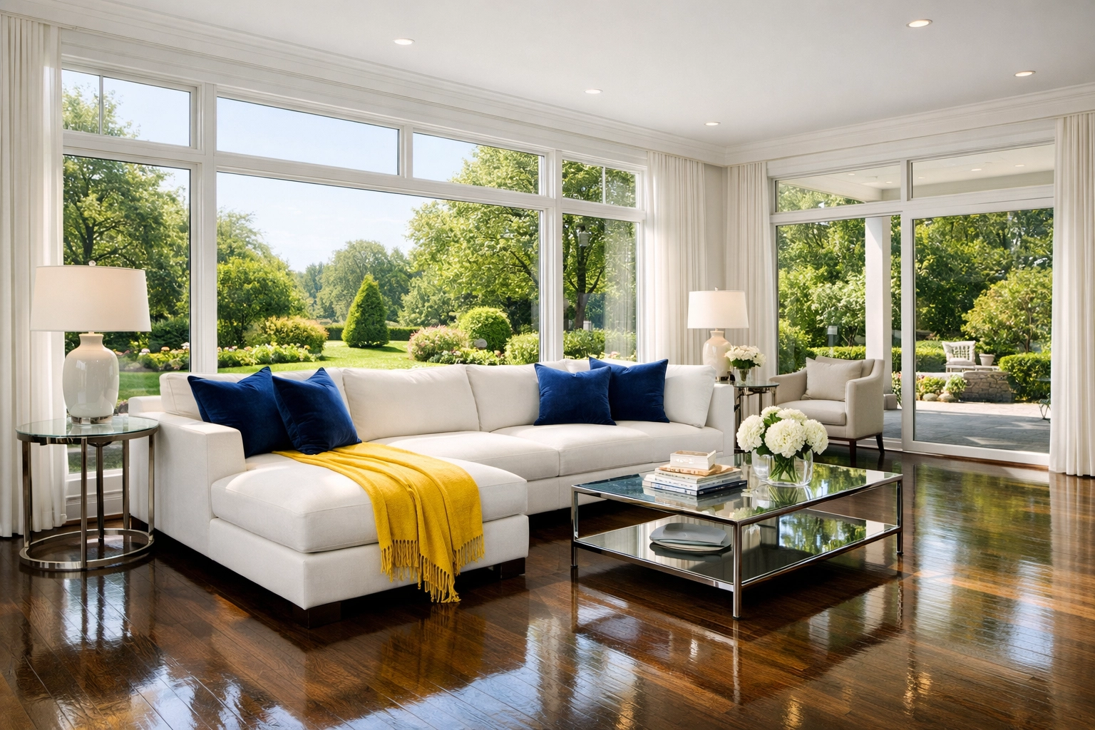 Sun-drenched luxury living room in Shrewsbury MA showing House Cleaning Service precision.