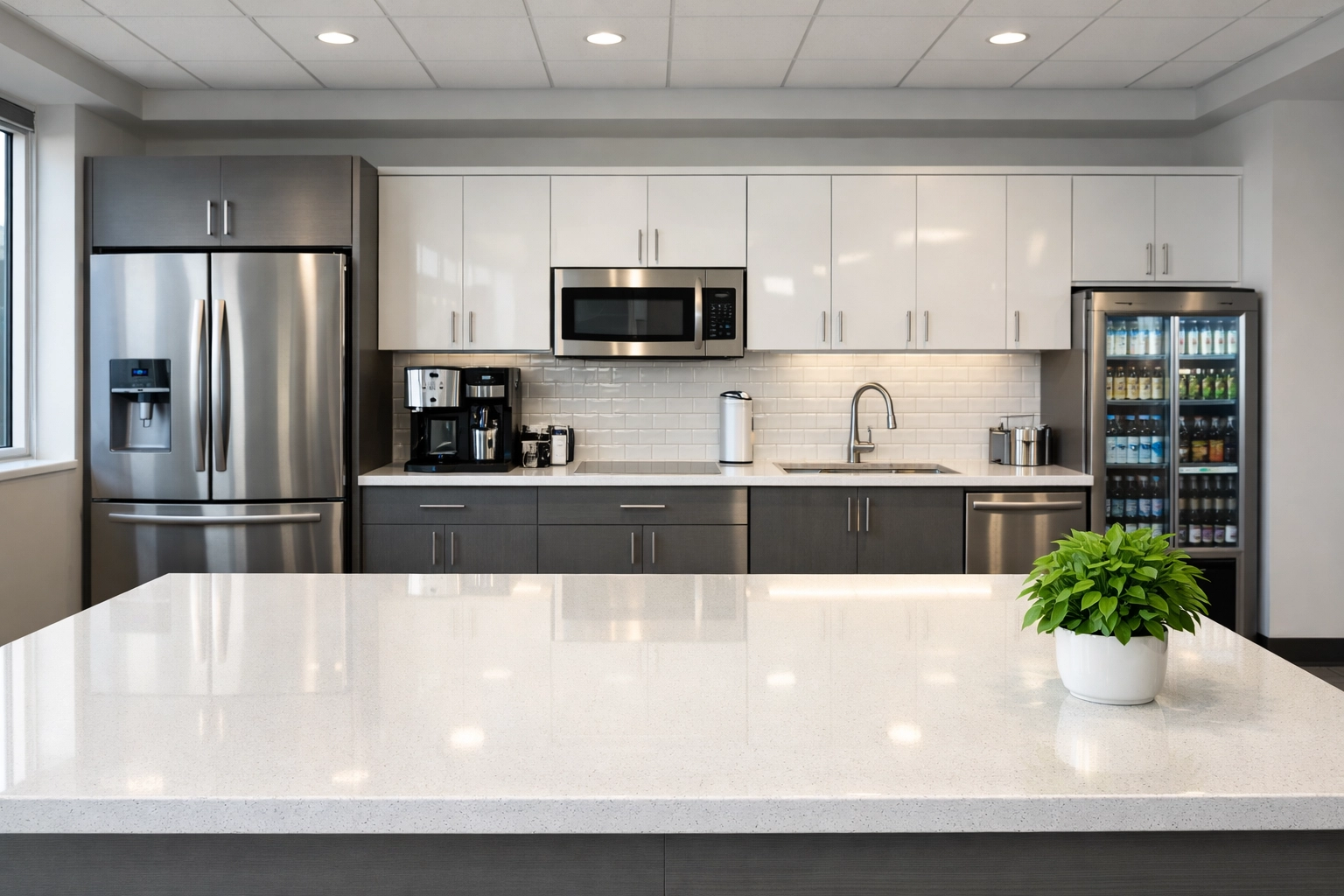 Spotless corporate breakroom in a Detroit office highlighting professional janitorial standards.