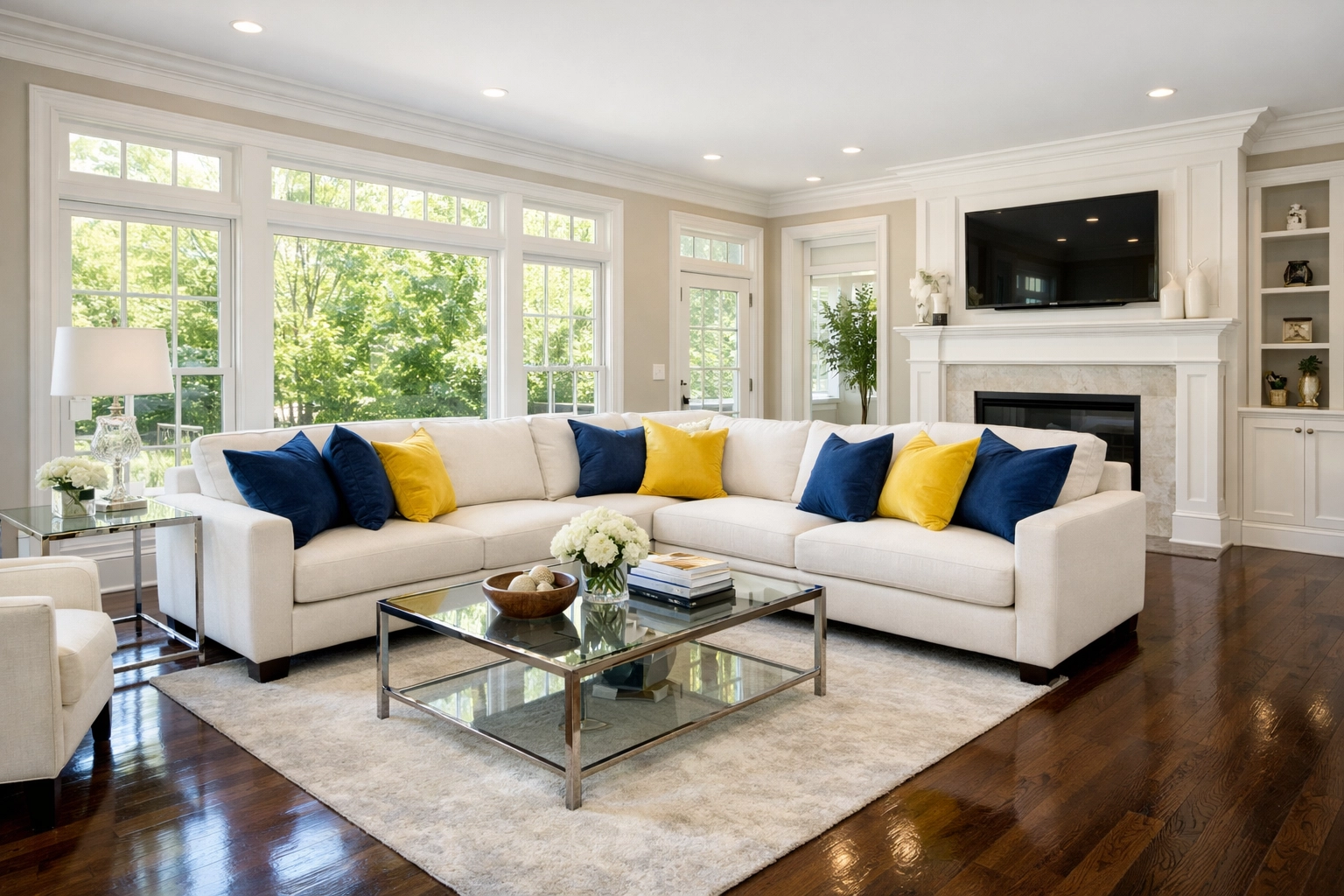Sun-drenched living room with clean floors from weekly house cleaning Leominster MA.