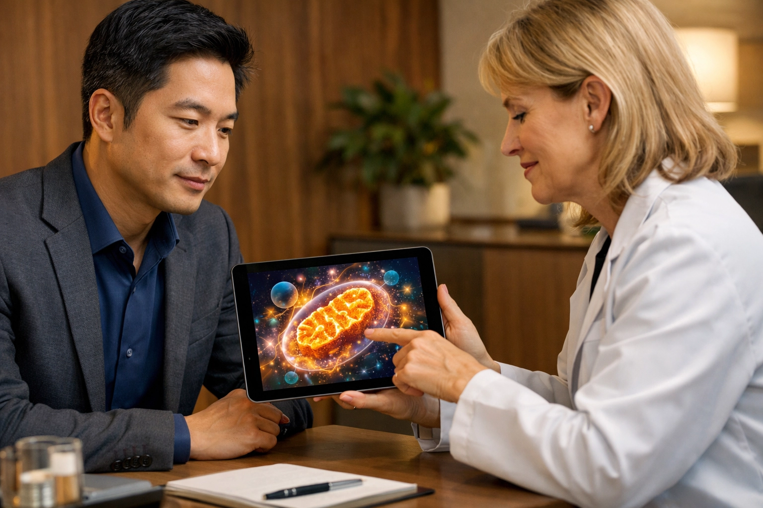 Visual representation of NAD+ therapy restoring mental clarity and neural energy for a brain reset after stress.