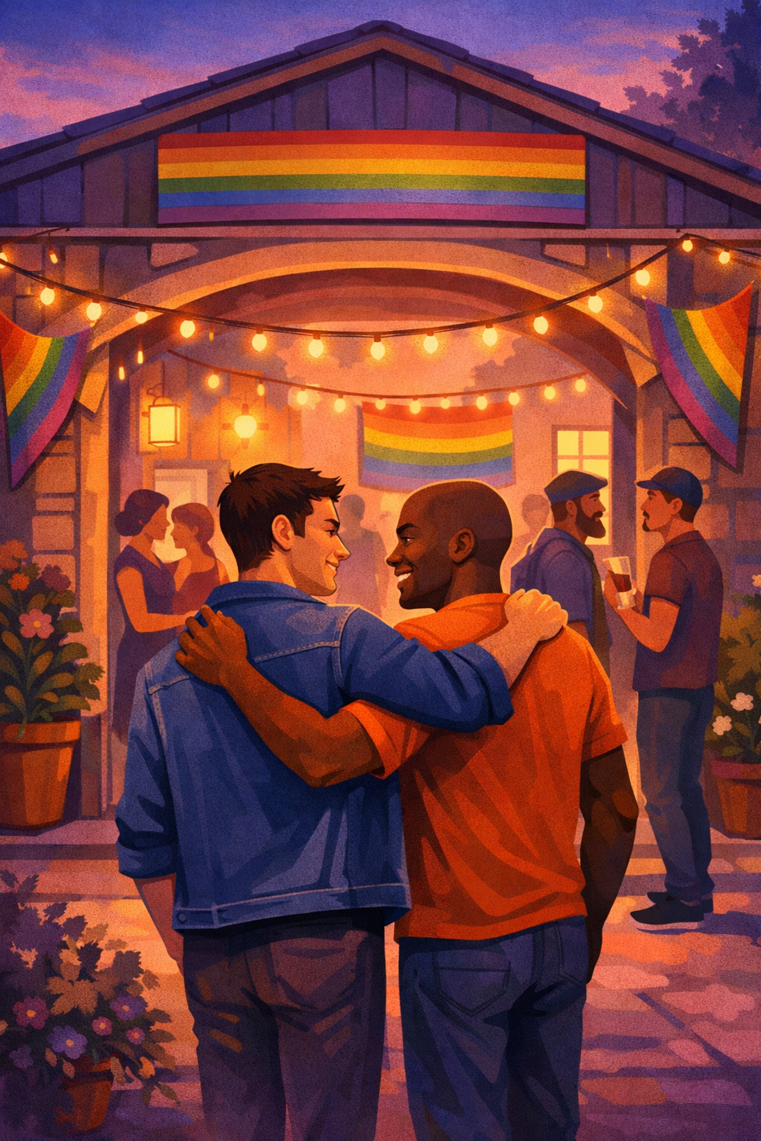 Welcoming LGBTQ+ community space with inclusive atmosphere and rainbow pride flags