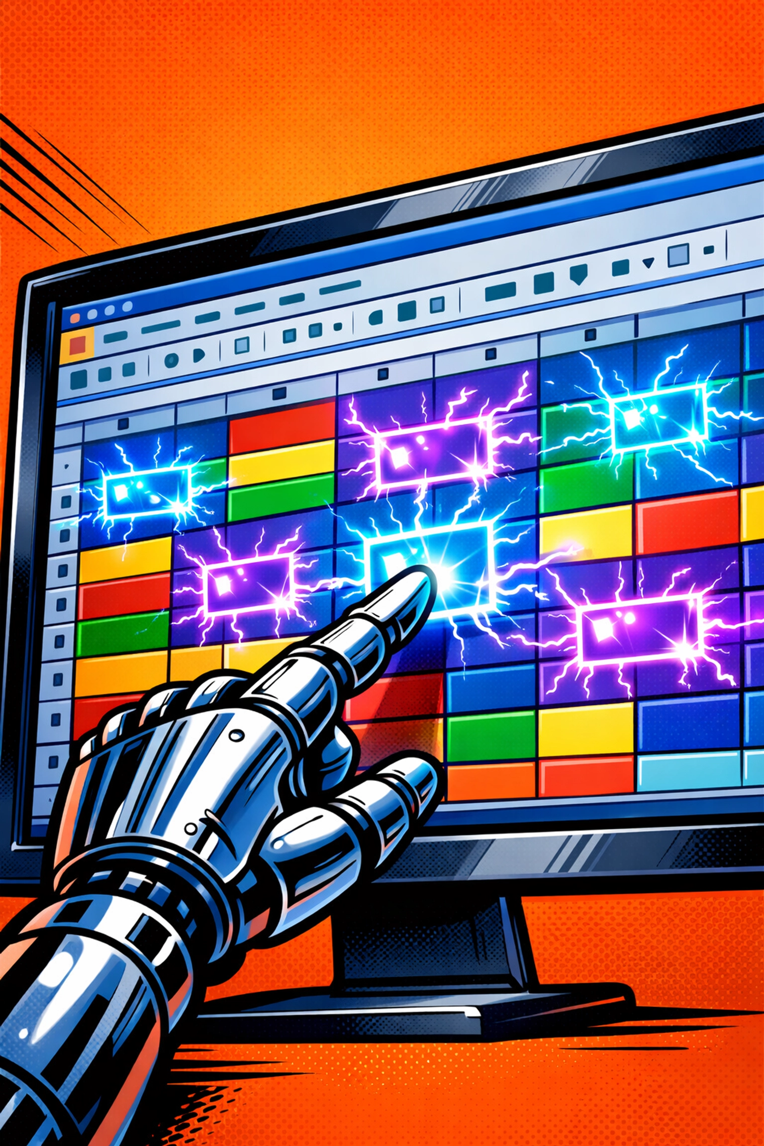 AI virtual assistant for business managing an automated spreadsheet to organize data.