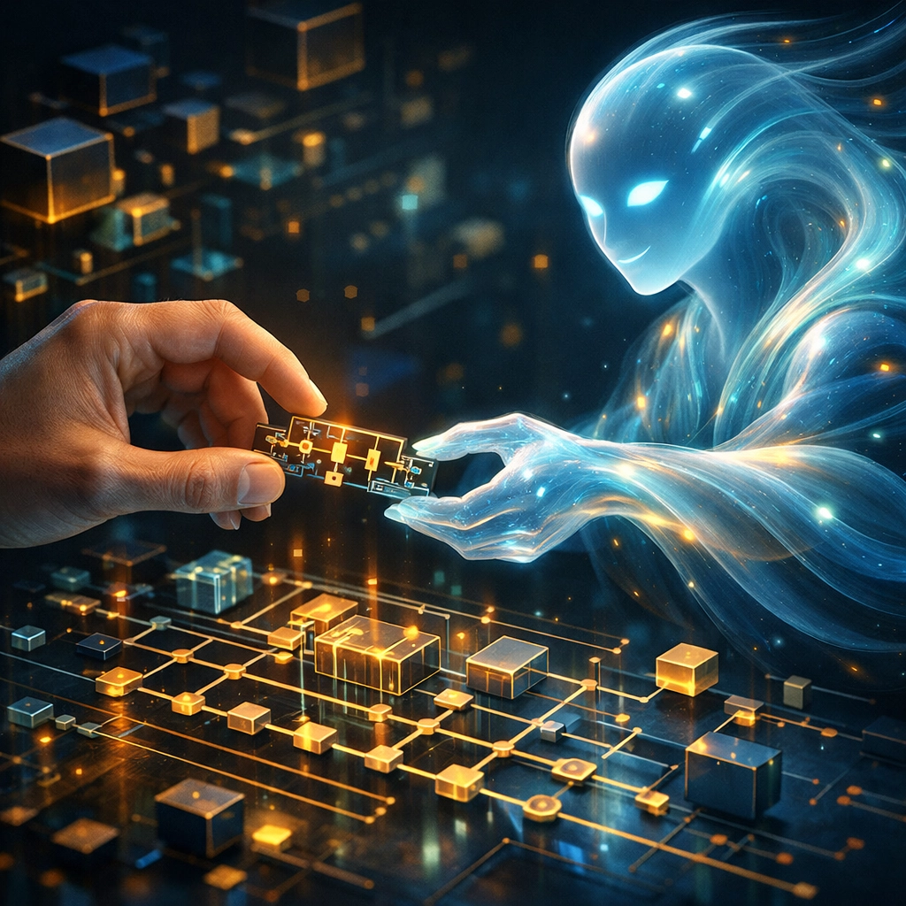 Human and AI collaboration on a holographic interface for agentic quantum programming workflows.