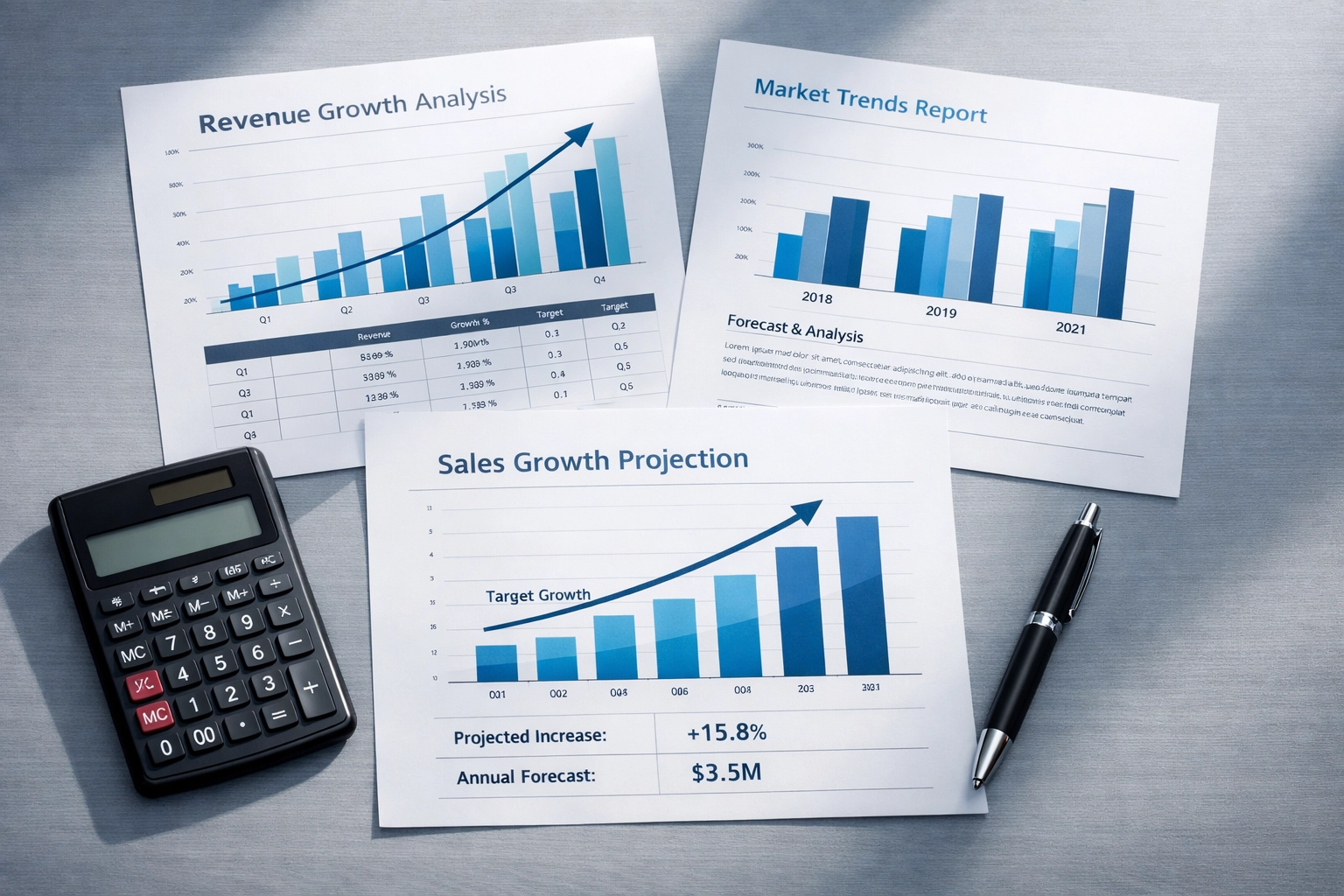 Financial documents showing business valuation metrics and growth projections for Alabama businesses