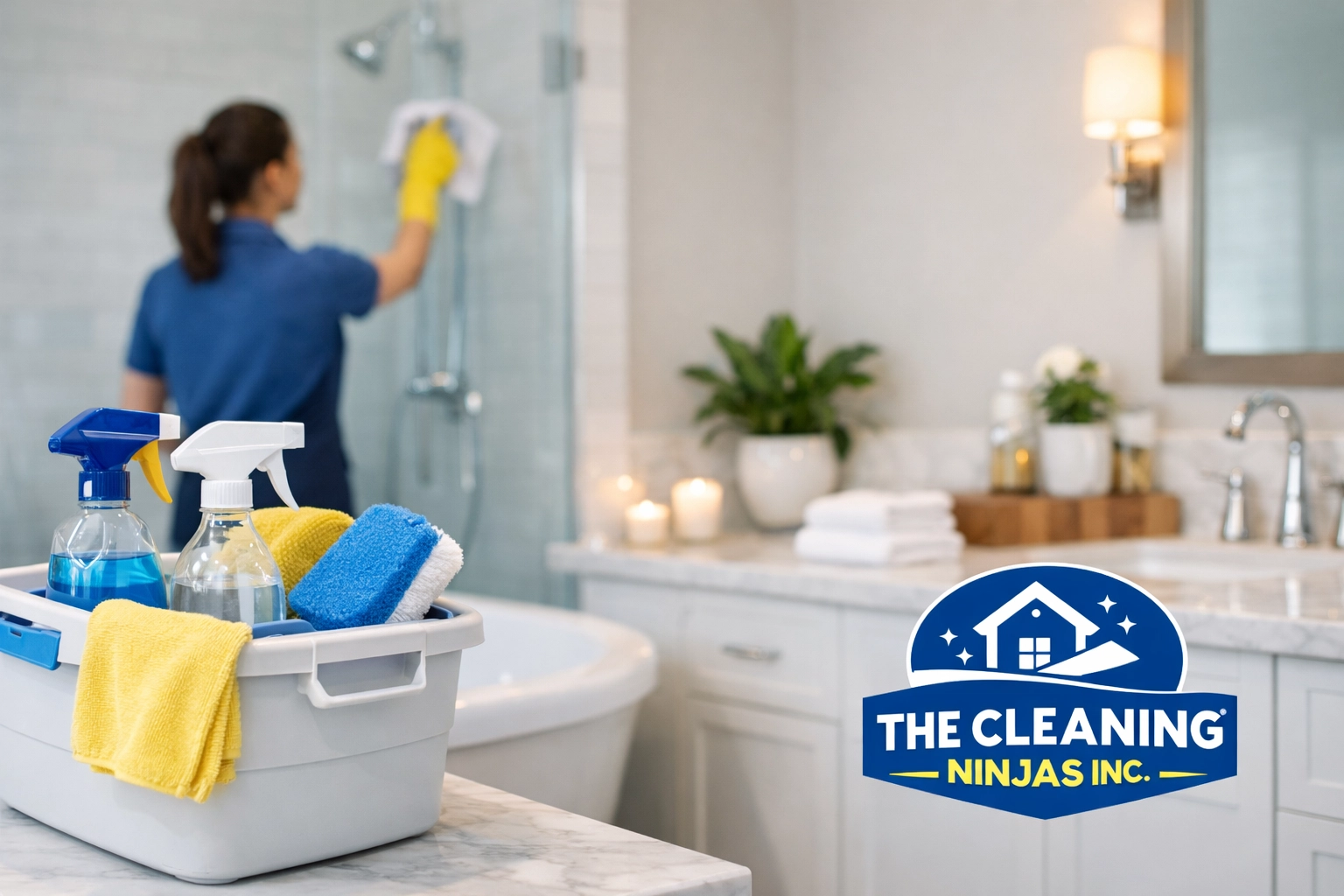 Bright, modern bathroom cleaned with eco-friendly products in a Worcester home.
