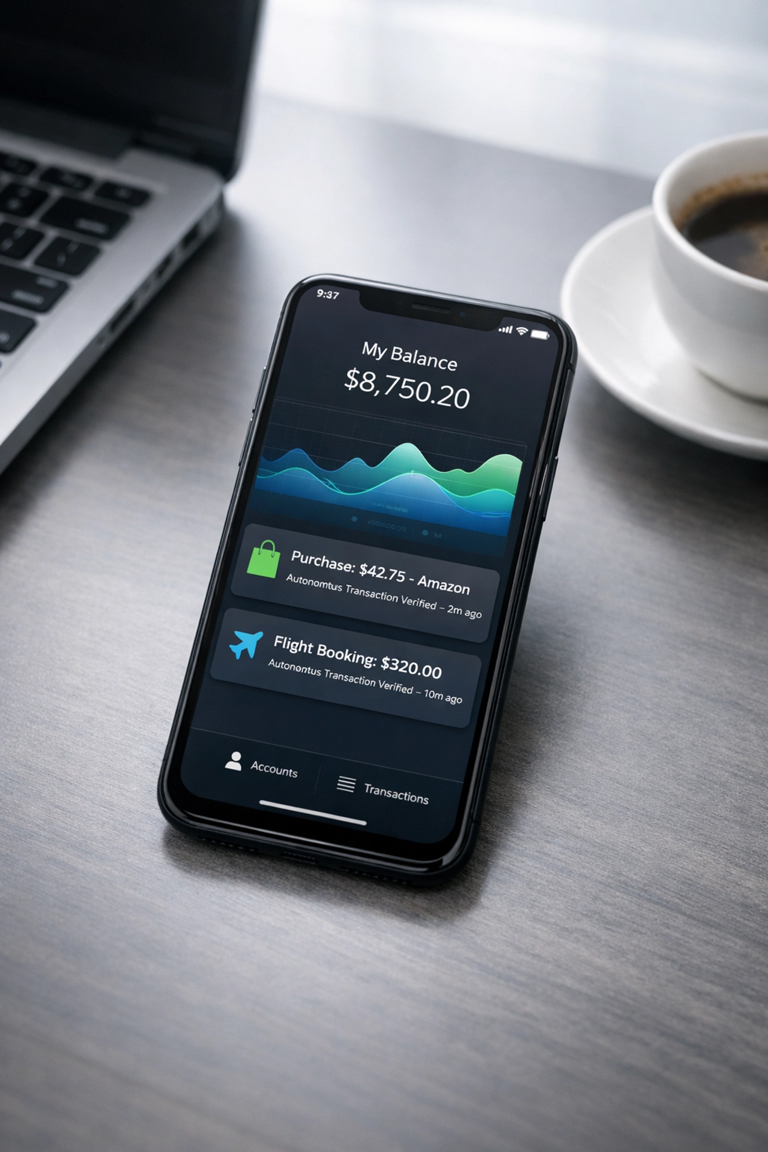 AI Agents for Money Management: How Autonomous Finance Is Changing Budgeting, Bills, and Investing 1 Smartphone displaying AI banking app with autonomous transaction notifications on modern workspace