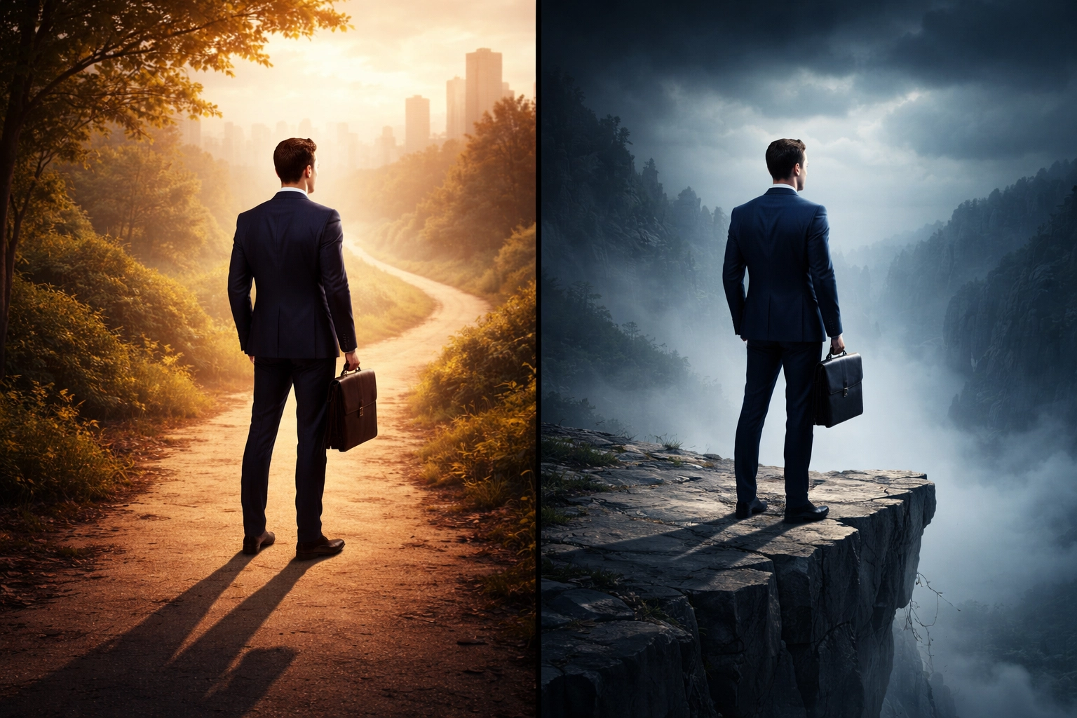 Investor facing two paths representing risk tolerance and risk capacity in portfolio diversification decisions.