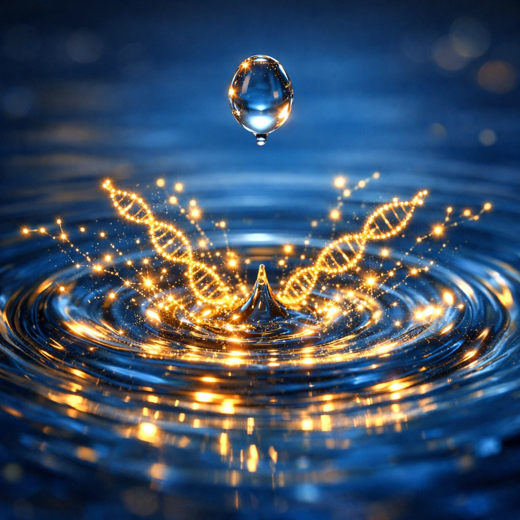 Microscopic visualization of a liquid biopsy for dogs detecting cancer DNA markers for early intervention.