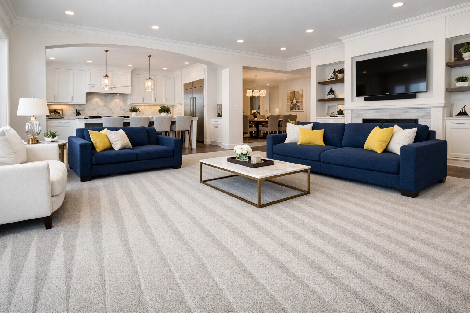 Professionally vacuumed carpet with clean lines in a high-end, modern home.
