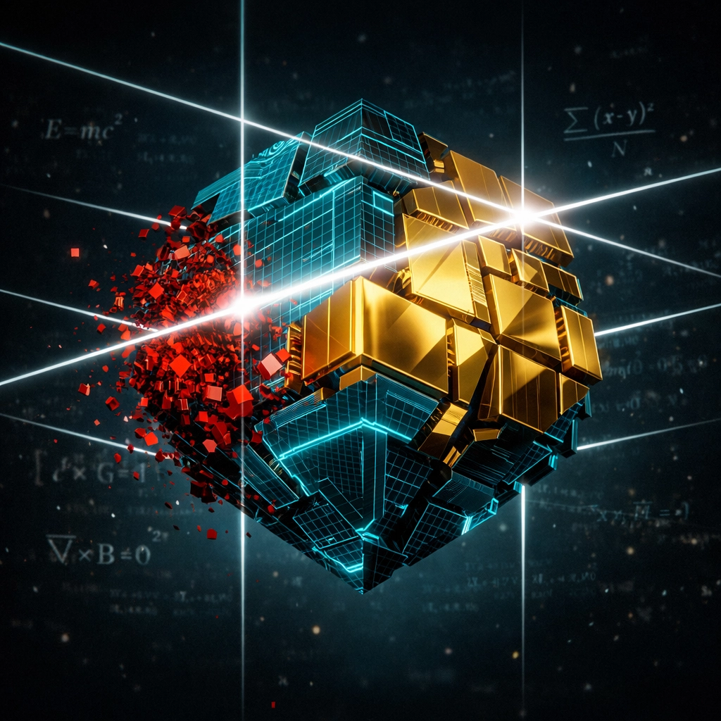 Digital code core being scanned by a security grid representing a smart contract audit process.