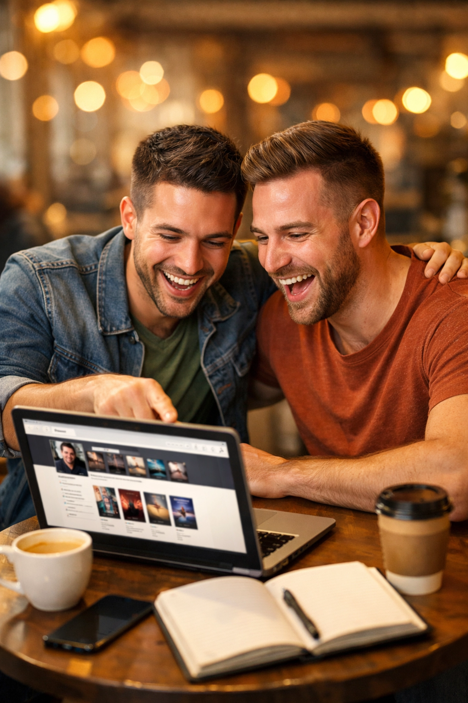 Gay men connecting over author's direct bookstore showing personal reader relationships