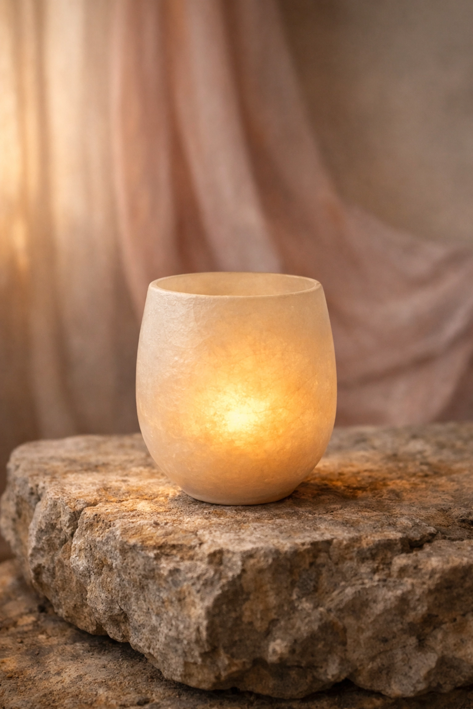 A glowing ceramic vessel on stone, illustrating the integration of spirit and body for higher self embodiment.