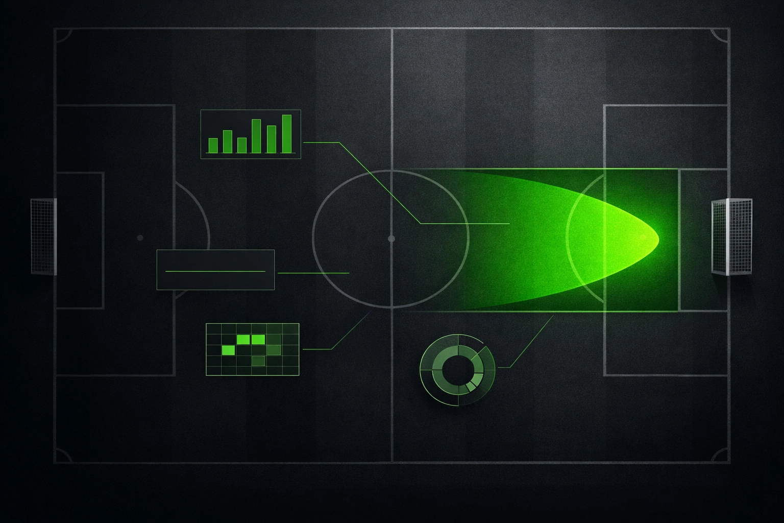 Tactical football pitch overlay highlighting high-probability goal zones using AI-driven data.