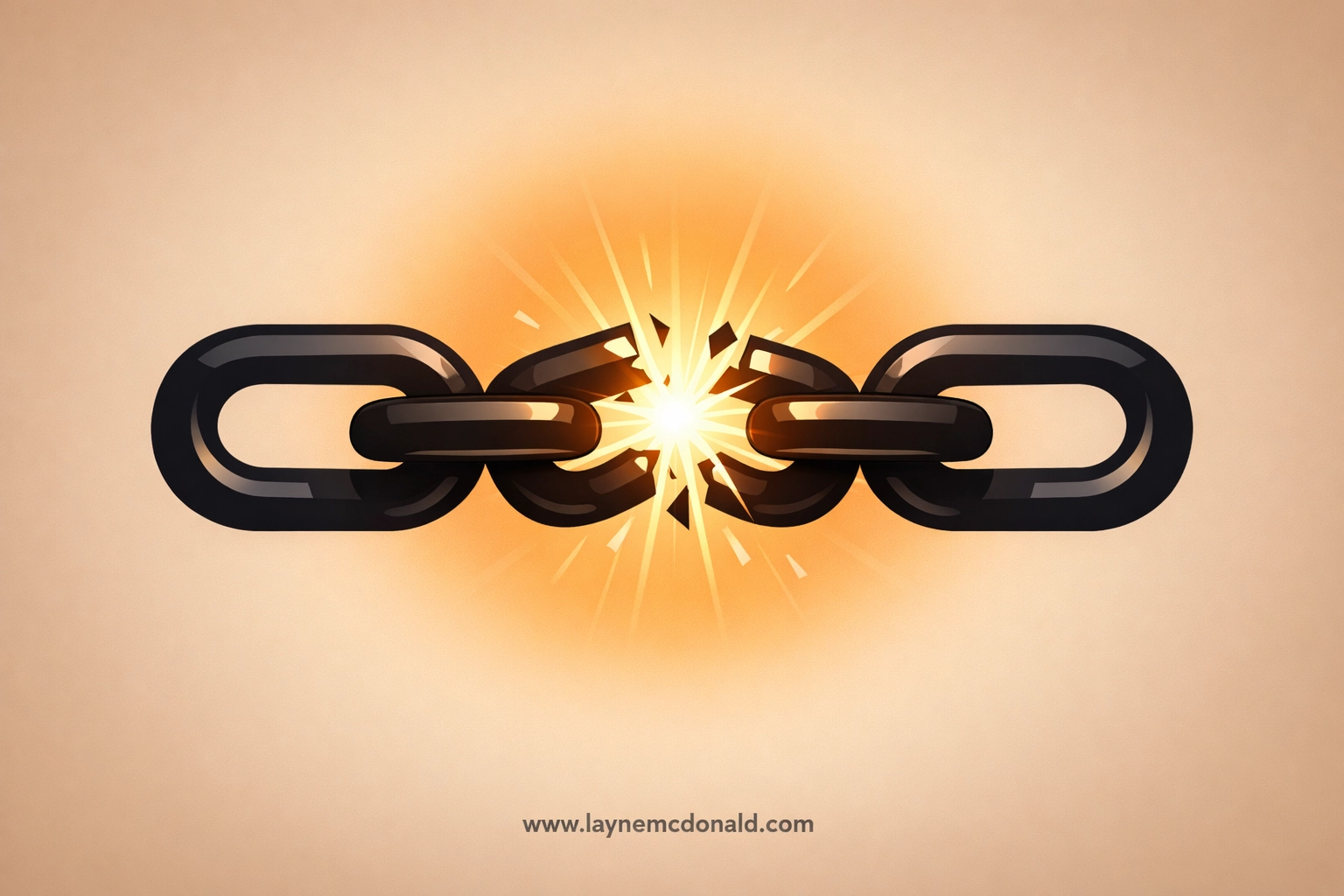 A broken chain link with a warm glow, representing the breakthrough of forgiveness and finding emotional freedom.