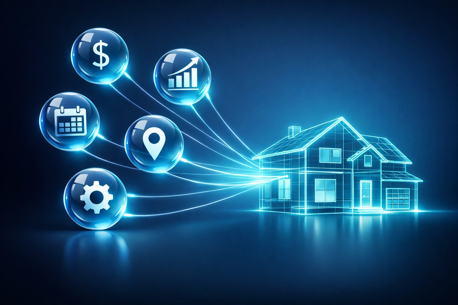 Real estate data points and financial indicators converging to predict future home listings.