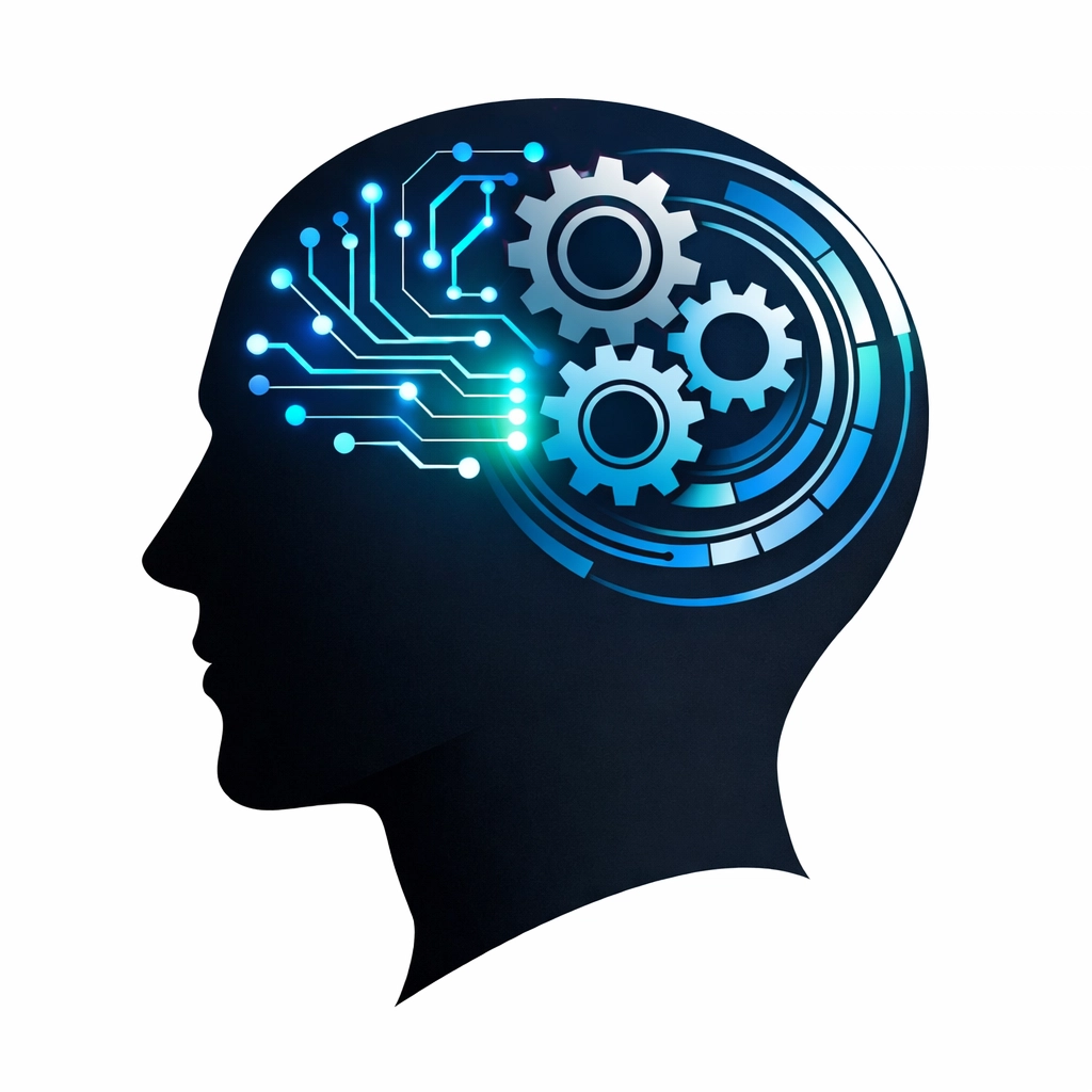 Minimalist illustration of AI circuitry and process gears, symbolizing Lean Six Sigma and AI integration.