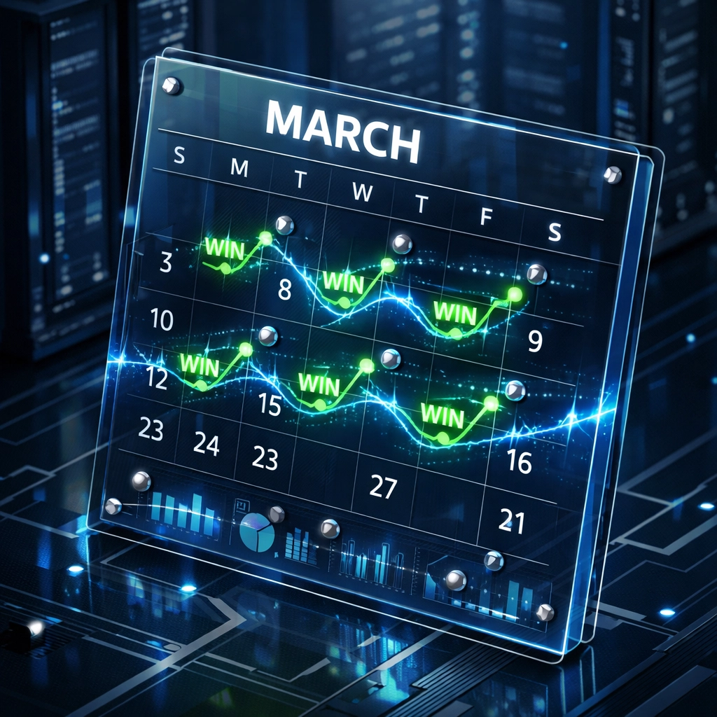 Digital March calendar highlighting seasonal NBA betting trends and high-win-rate data systems.