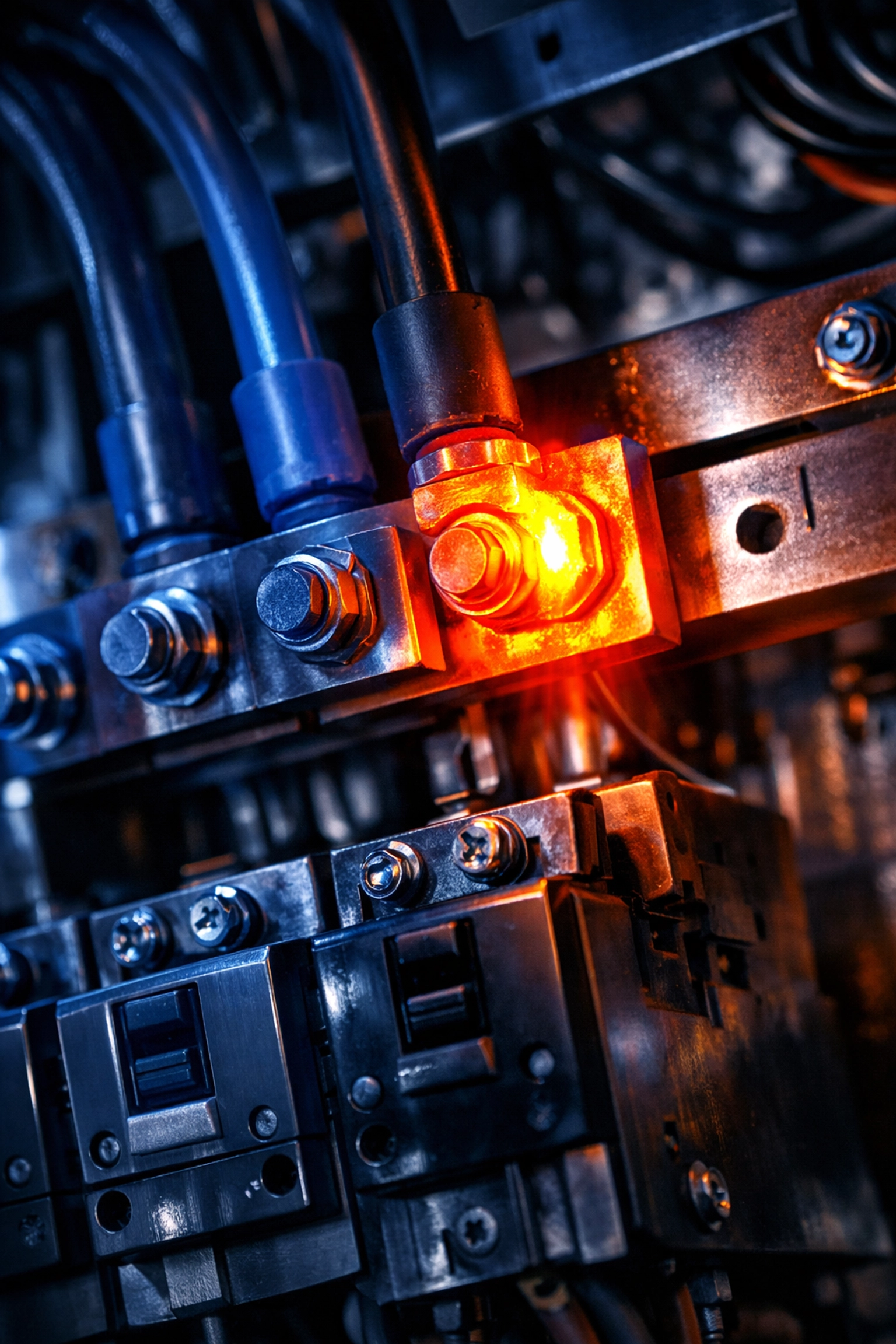 Thermal imaging detecting overheating electrical connections in industrial panel before failure