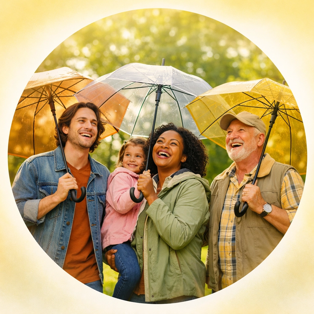 Missouri residents with umbrellas representing the health insurance marketplace Missouri metal tiers.