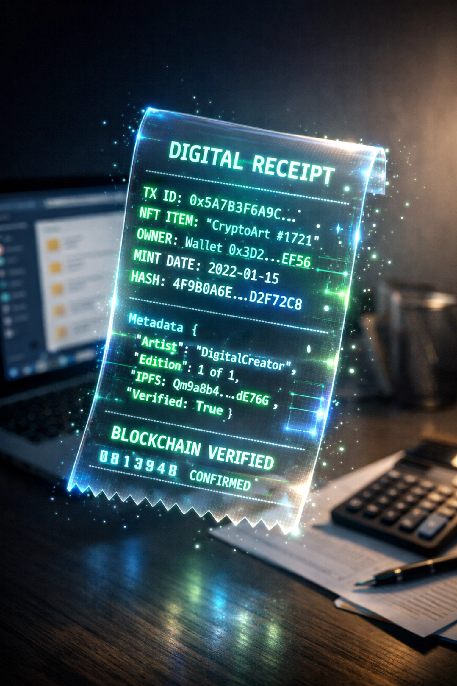 NFT receipt with blockchain verification for automated accounting and tax documentation