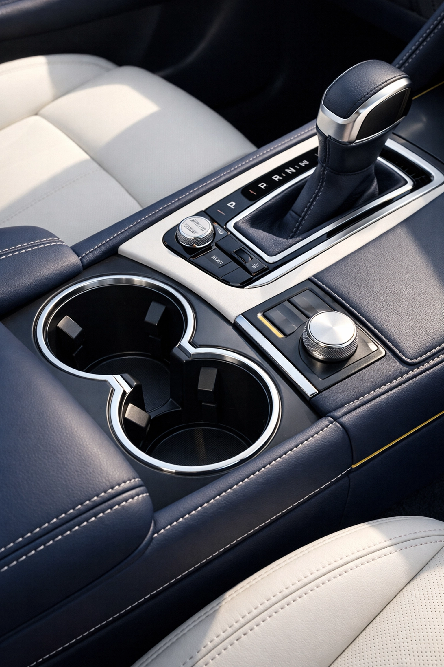 Clean and organized car center console and cup holders as part of a quick car interior refresh.