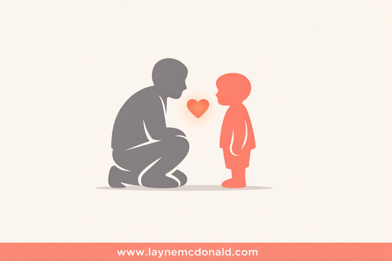 Parent kneeling at child's level showing heart-to-heart connection and gentle discipline
