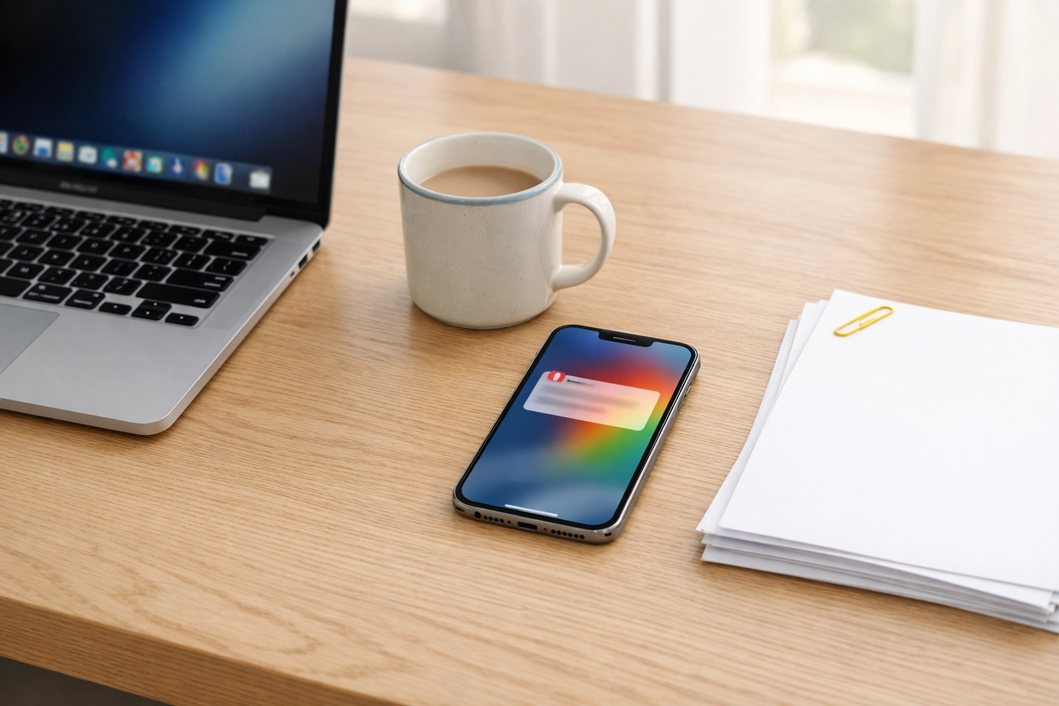 A clean workspace with a laptop used for qualifying donor leads and wealth research.