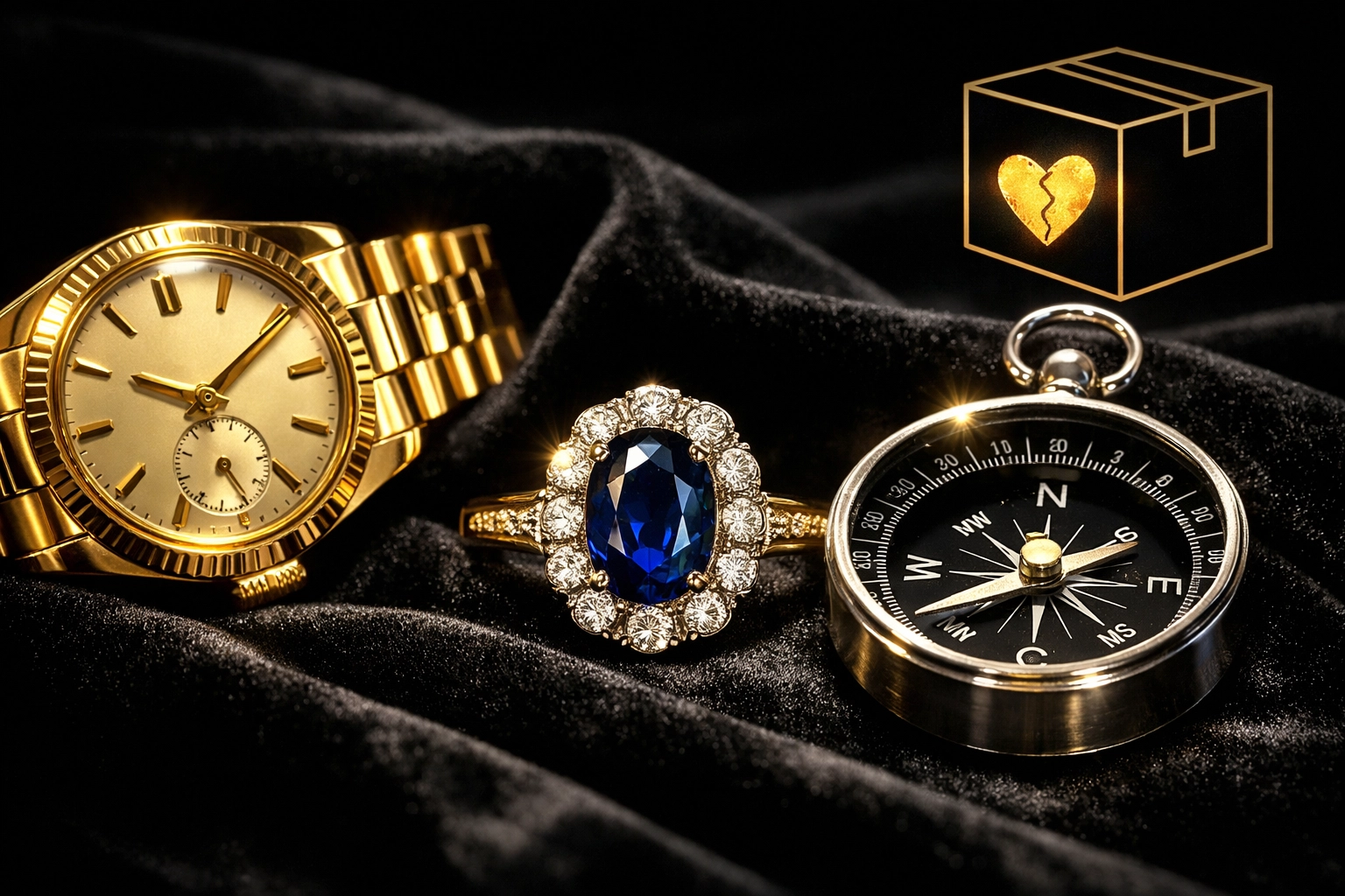 High-value estate jewelry and watches prepared for shipping and sale at a Columbus online auction.