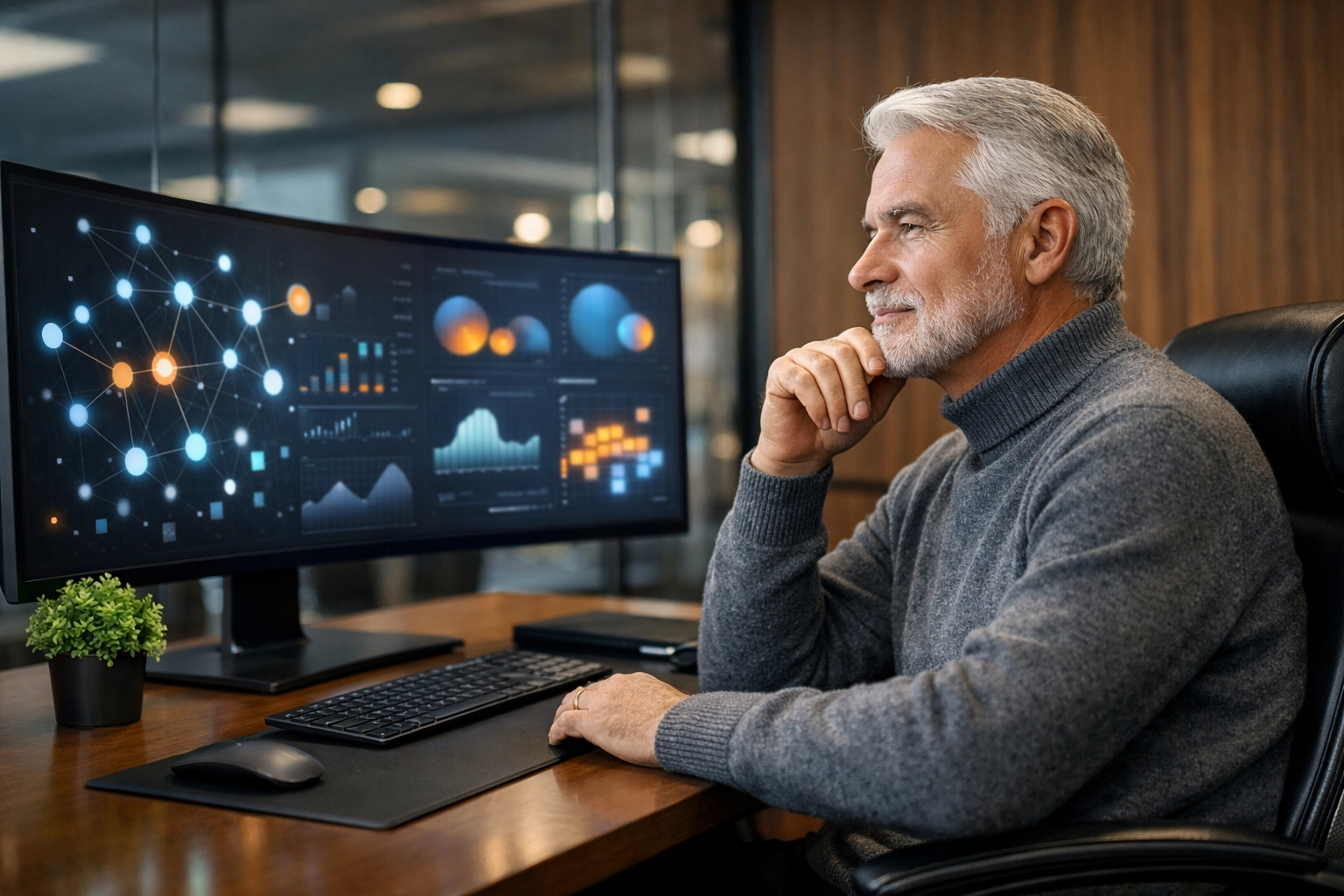 Senior architect reviewing ServiceNow ITOM health and Agentic AI integrations in a modern workspace.
