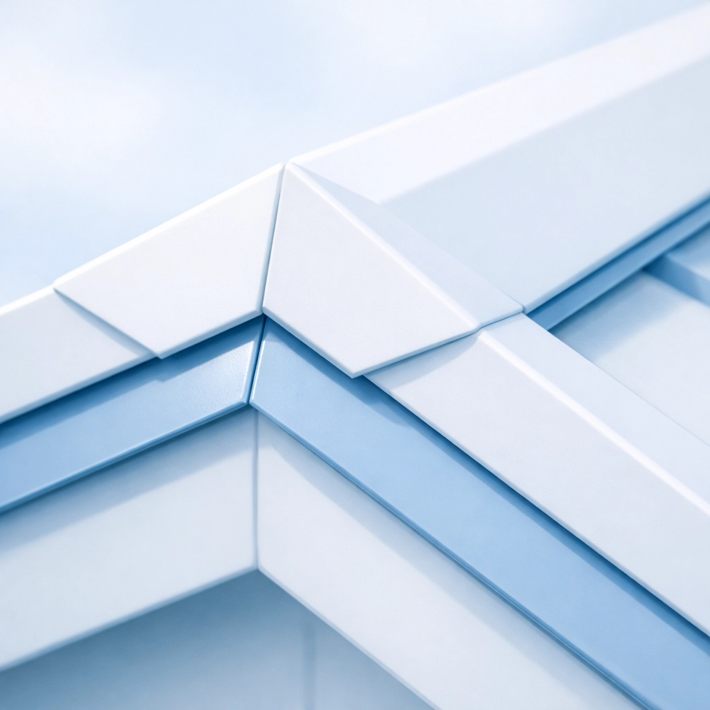 Close-up of a seamless metal roof ridge and flashing showing expert workmanship and coastal protection.