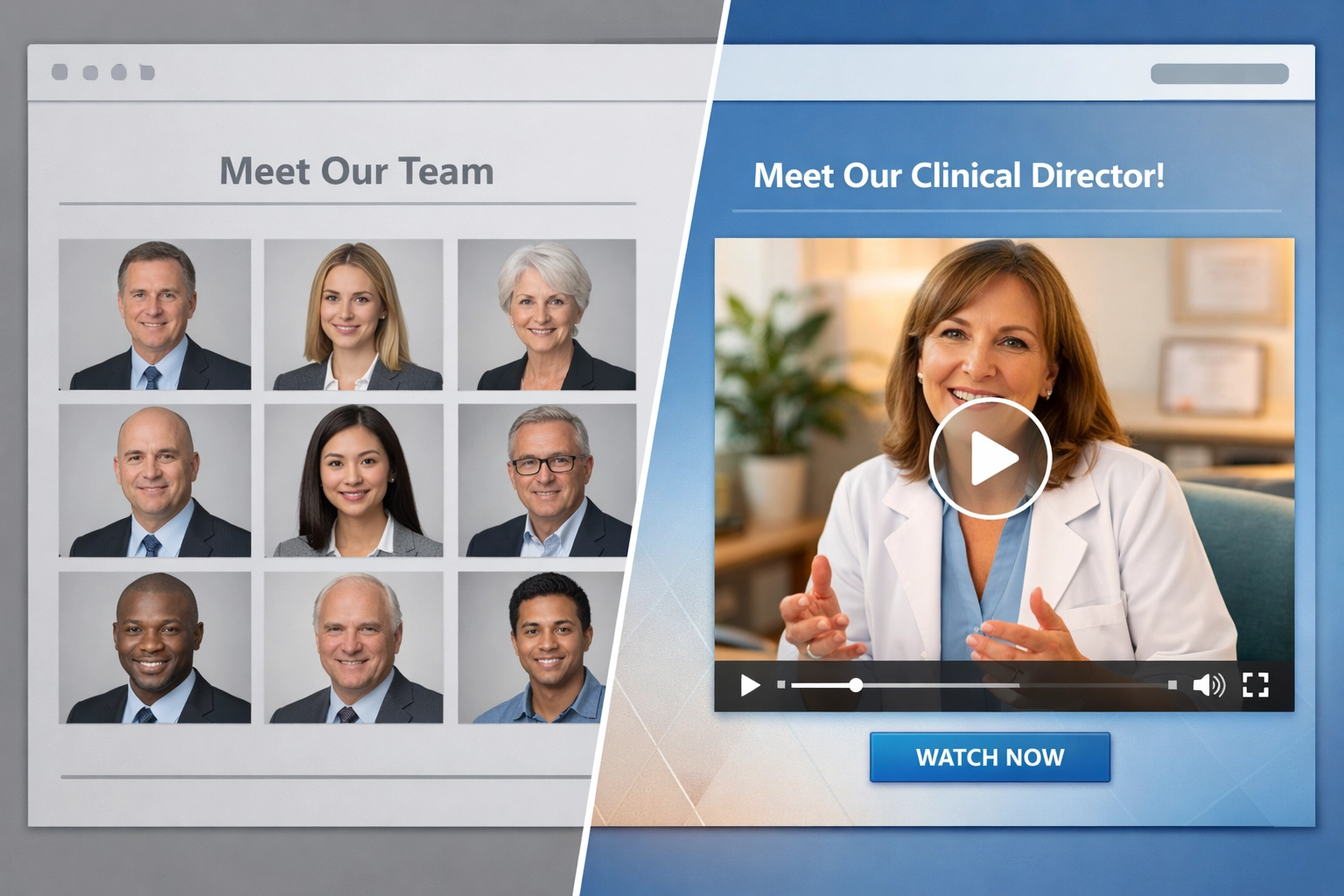 Comparison of static team page versus engaging clinical director video on treatment center website