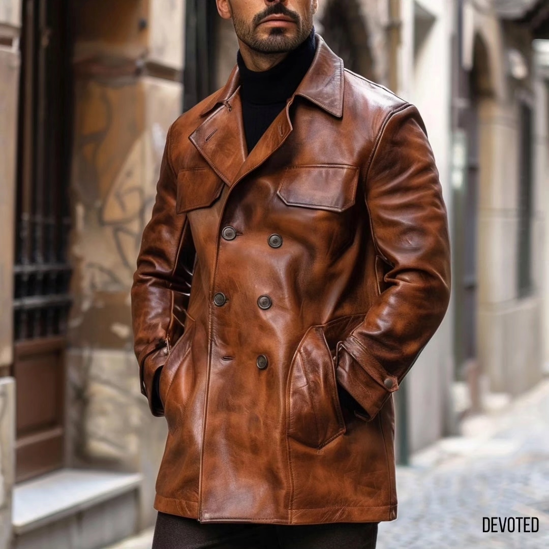 Handcrafted Pure Leather Double-Breasted Jacket