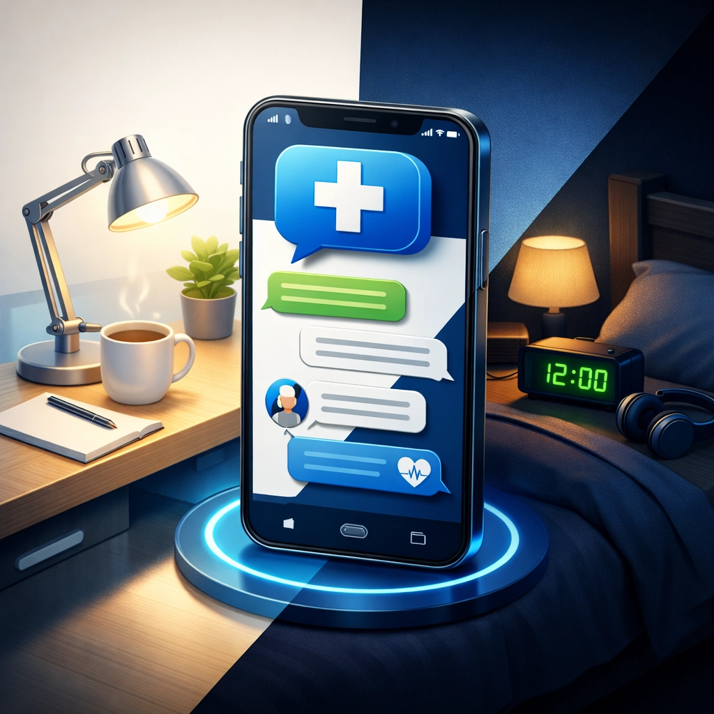Smartphone interface for 24/7 telehealth messaging, providing doctor access at any time of day or night.