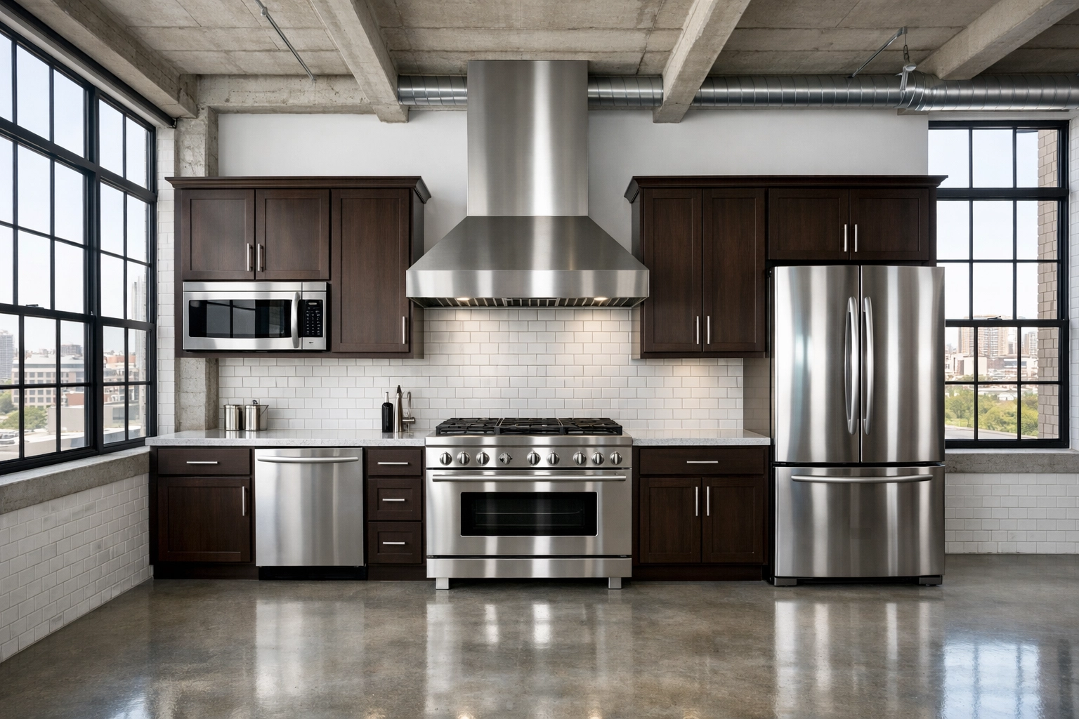 A sparkling clean Detroit apartment kitchen ready for a move-in after professional turnover.