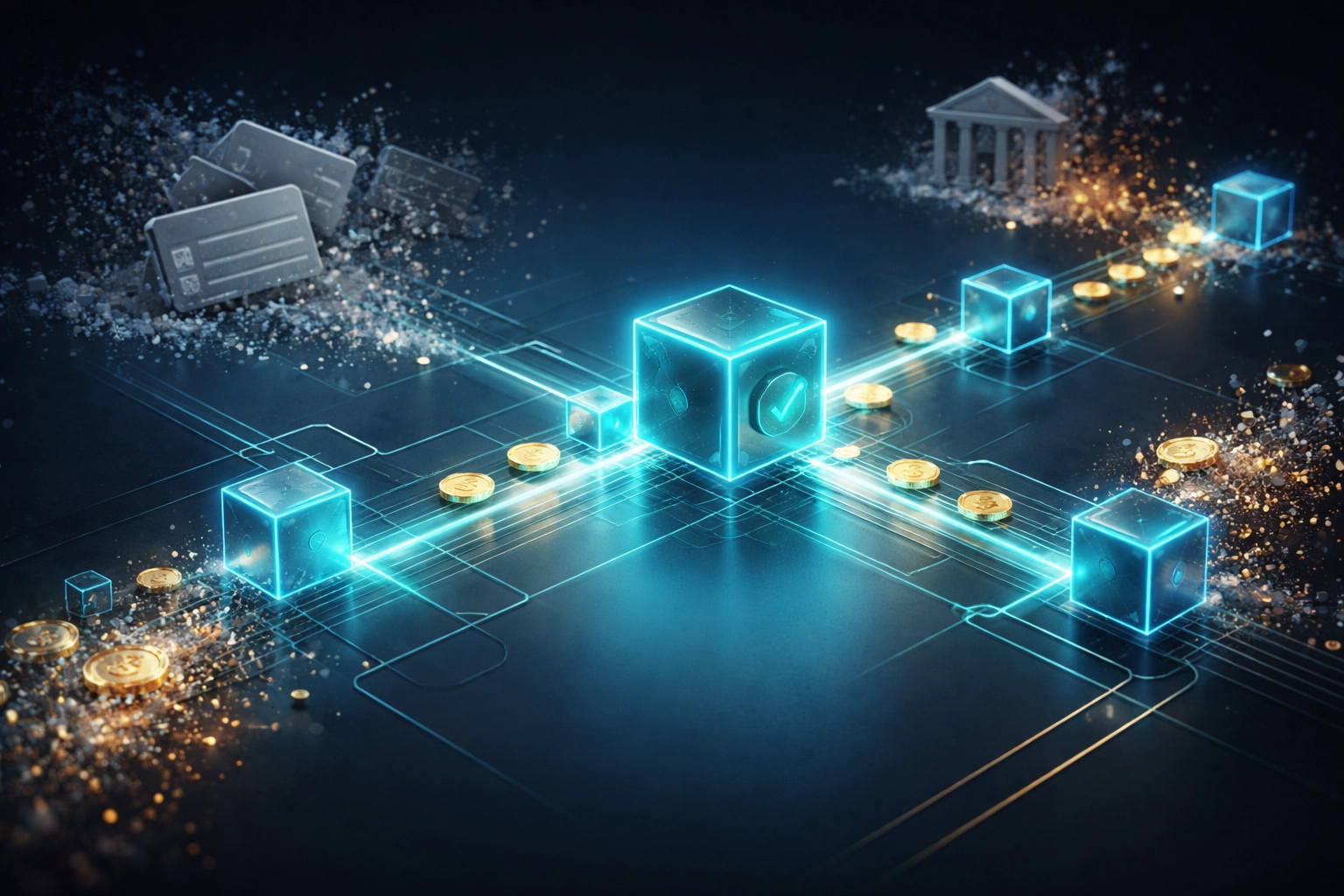 Visual comparison of blockchain payments vs traditional bank fees, highlighting Larecoin's process cost savings