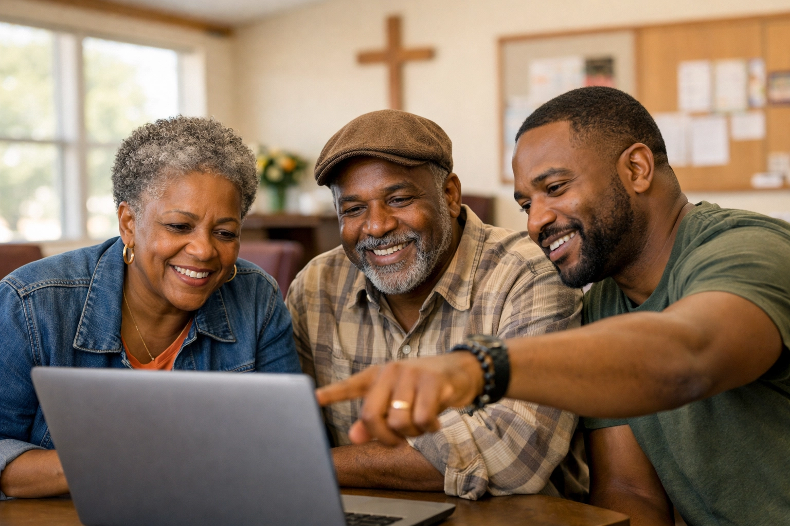 Community members receiving hands-on GSC training in a church meeting room