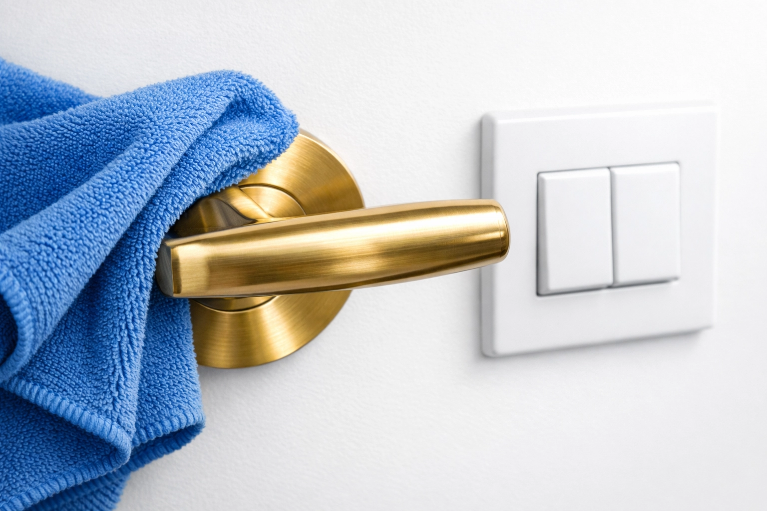 Wiping fingerprints from light switches during a professional Deep Cleaning Wellesley MA service.