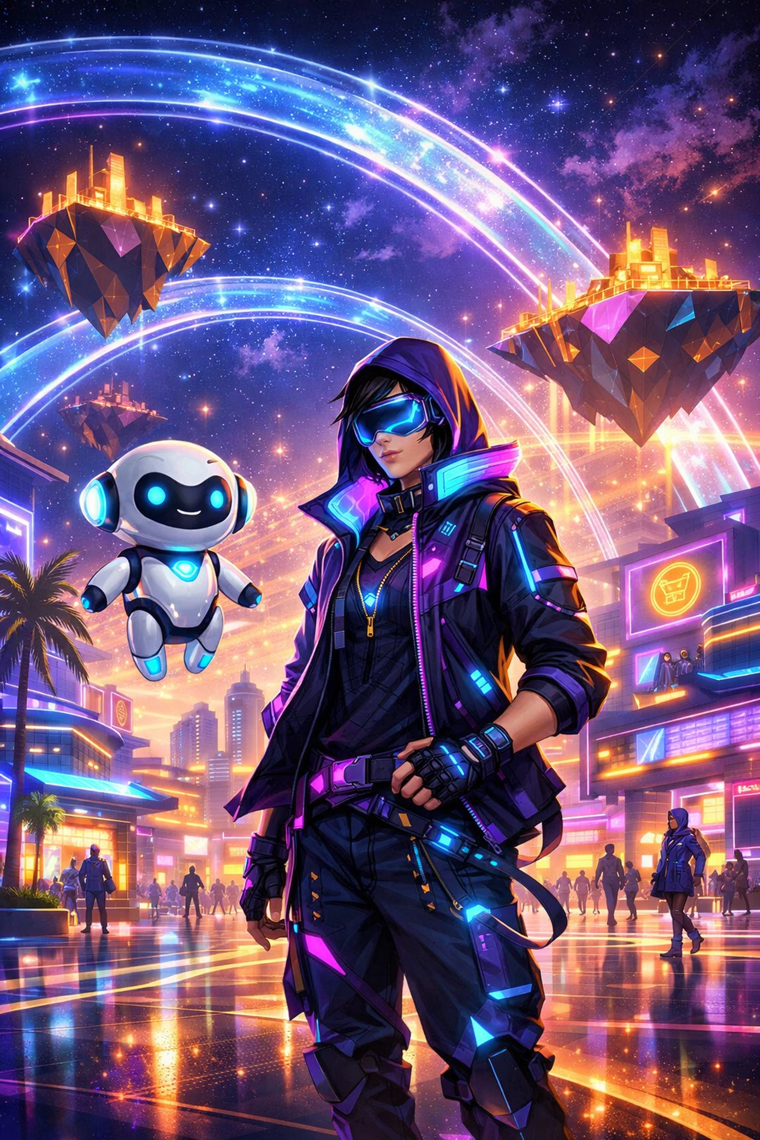 Metaverse avatar interacting with an AI shopping assistant guide powered by Larecoin SDK.