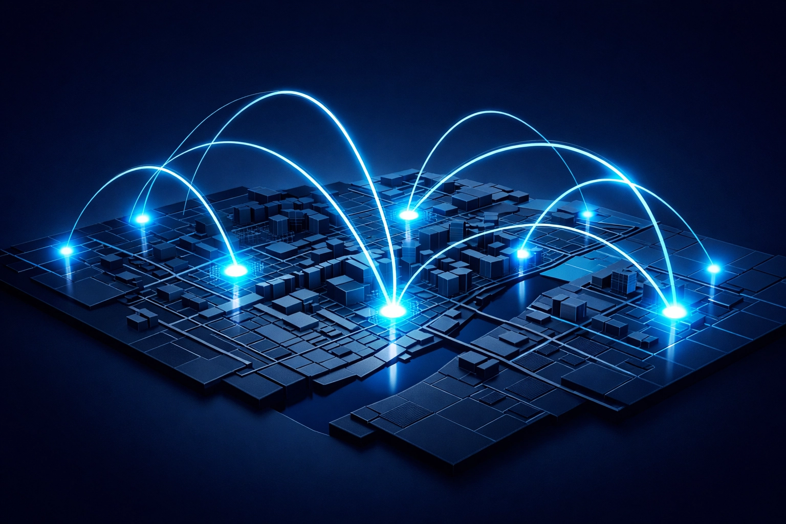 A digital grid showing automated scaling and local reach through interconnected software engineering nodes.