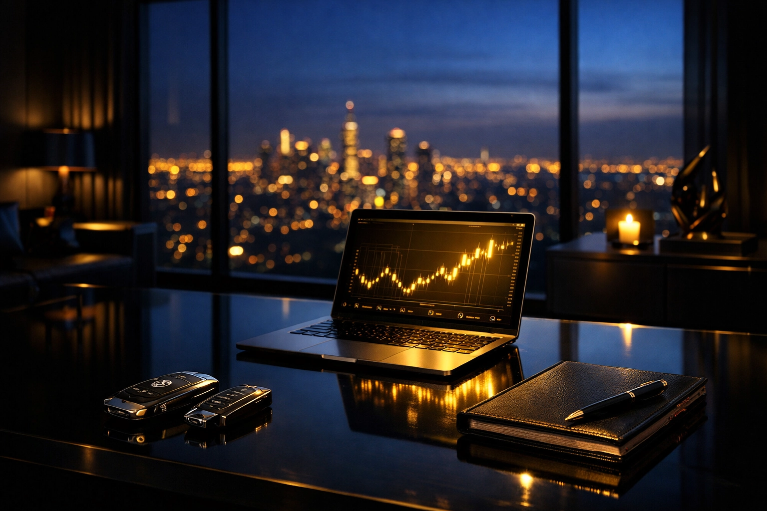 Modern luxury office setup symbolizing financial success and the Akashx trading lifestyle.