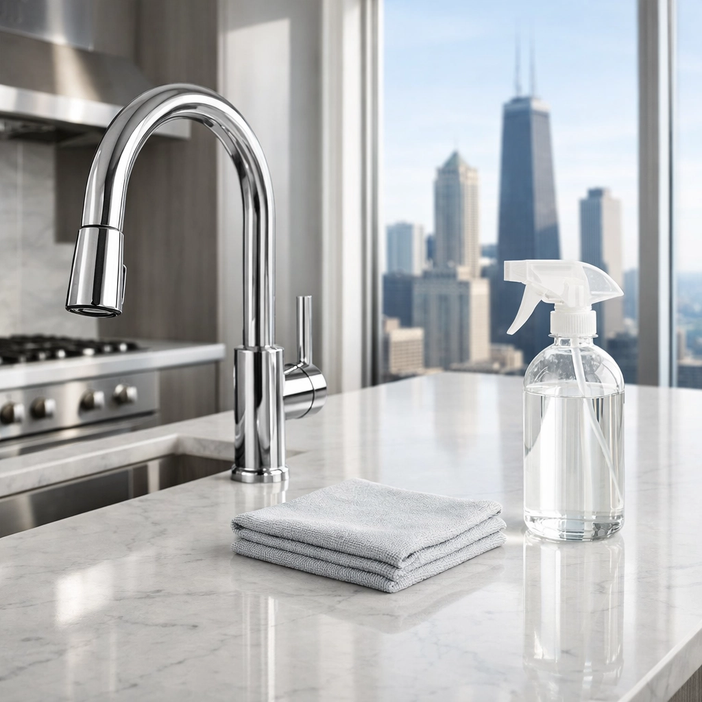 Spotless Chicago apartment kitchen showing professional move-out cleaning standards.